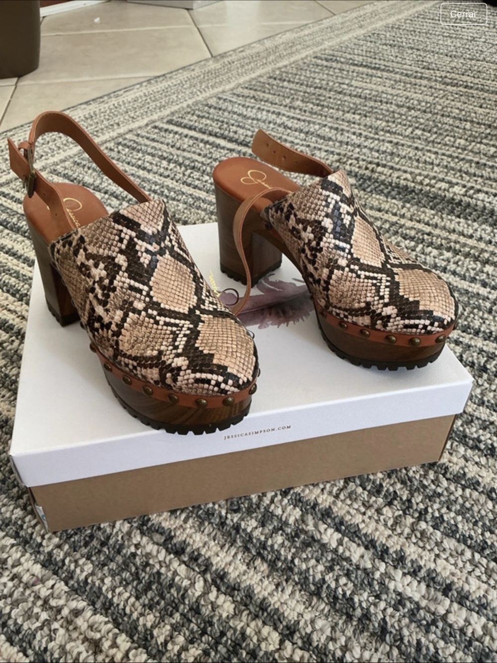 Jessica Simpson Snake-Print Slingback Clogs in Tan and Brown